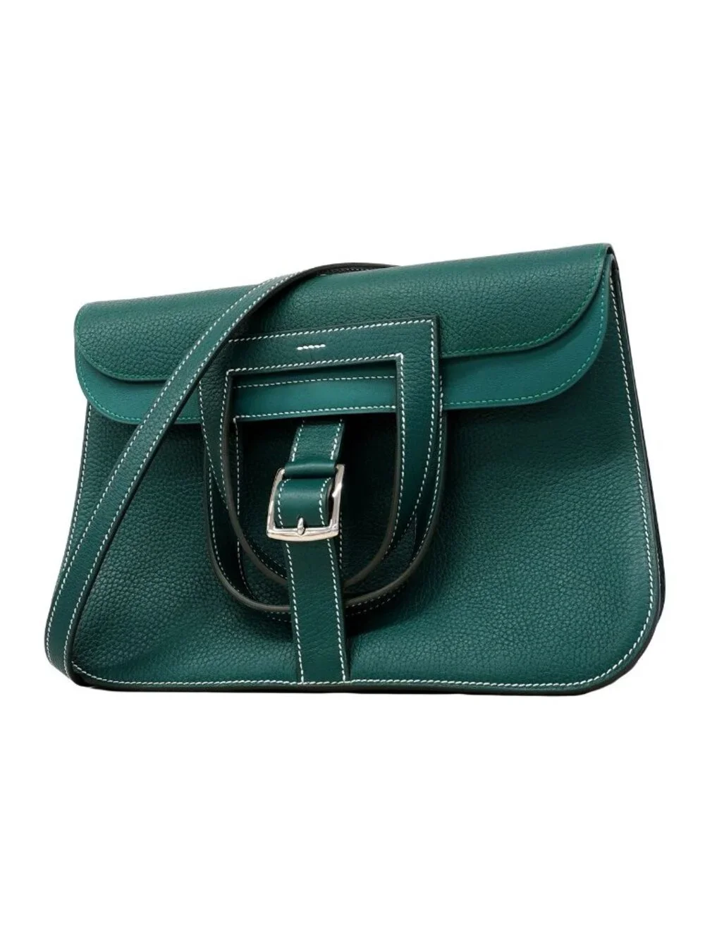 Hermes Handbag Halzan 31 Taurillon Clemence Vert Vertigo Silver